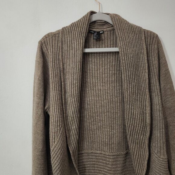 H&M Brown Ribbed Knit Shawl Collar Cardigan Women’s Size Medium Cozy Fall Winter - Picture 2 of 11